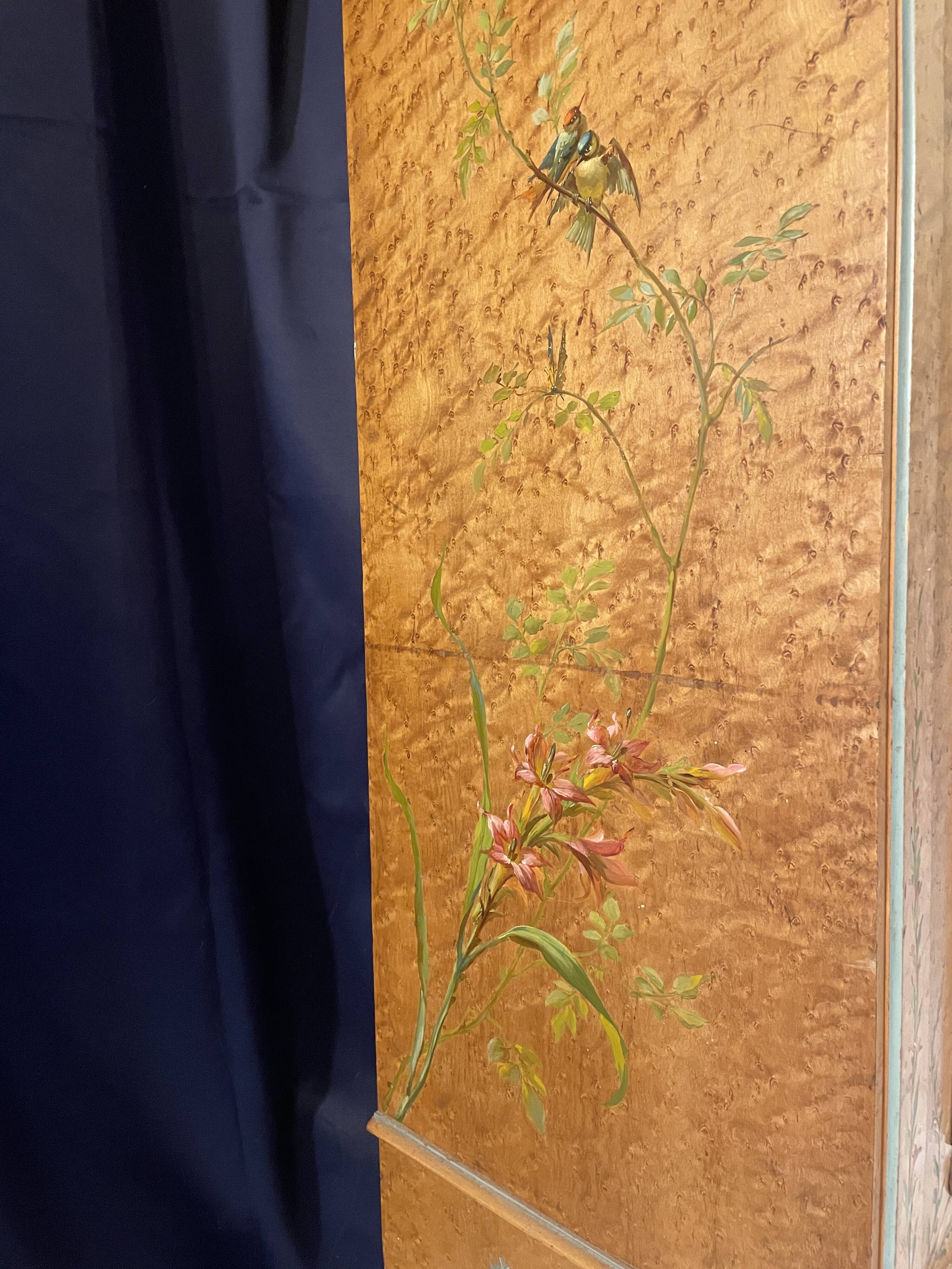 Mirror wardrobe from the late 19th century – painted bird's-eye maple