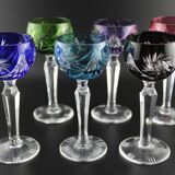 Set of 6 coloured liqueur glasses in crystal
