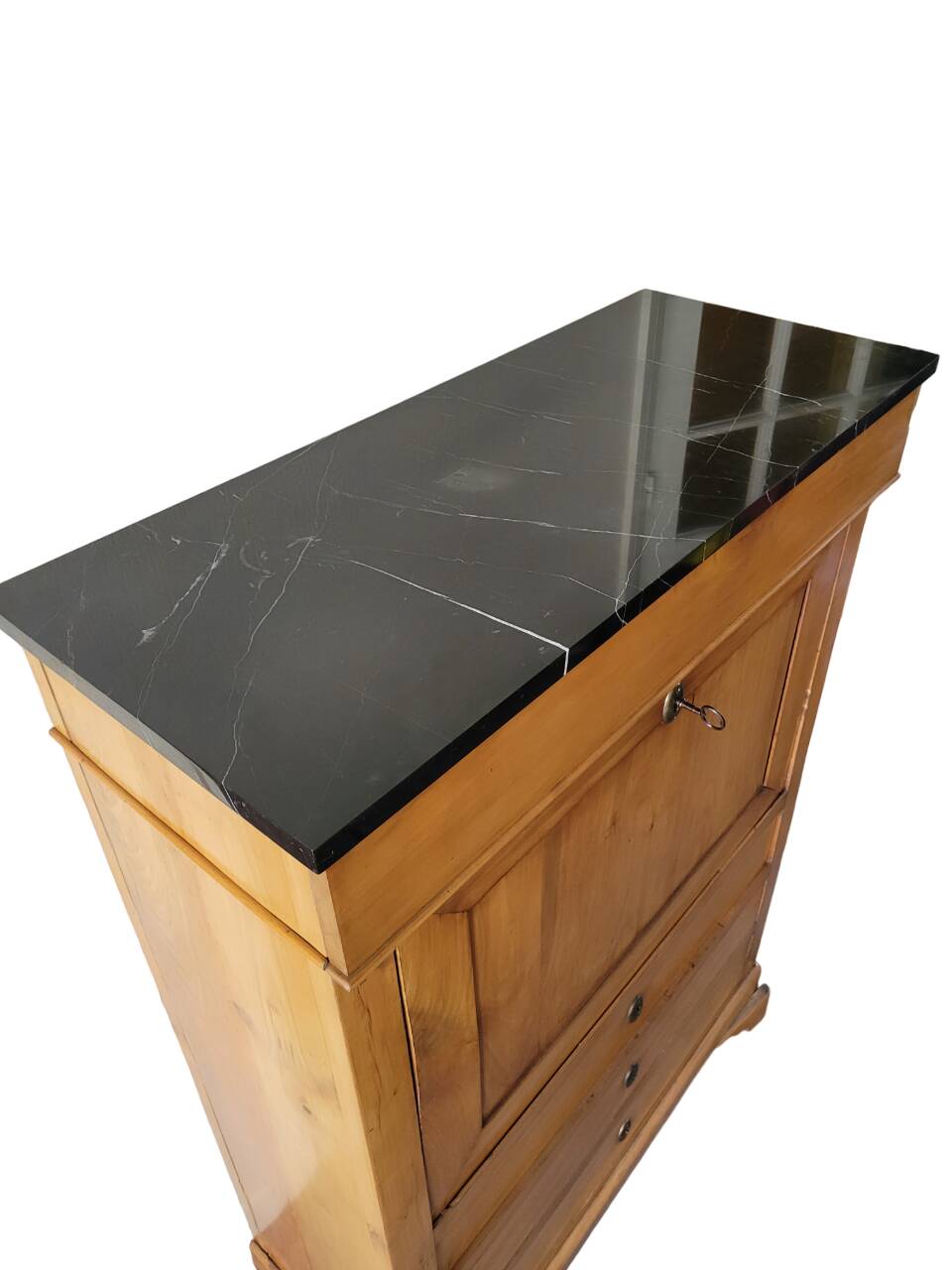 Old solid wood and black marble secretary