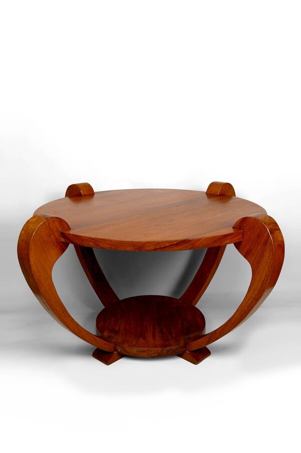 Guéridon, Table Basse en Teck Massif, Art Deco Colonial, c. 1930