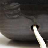 Three vintage ceramic lamps in blue, white and suede