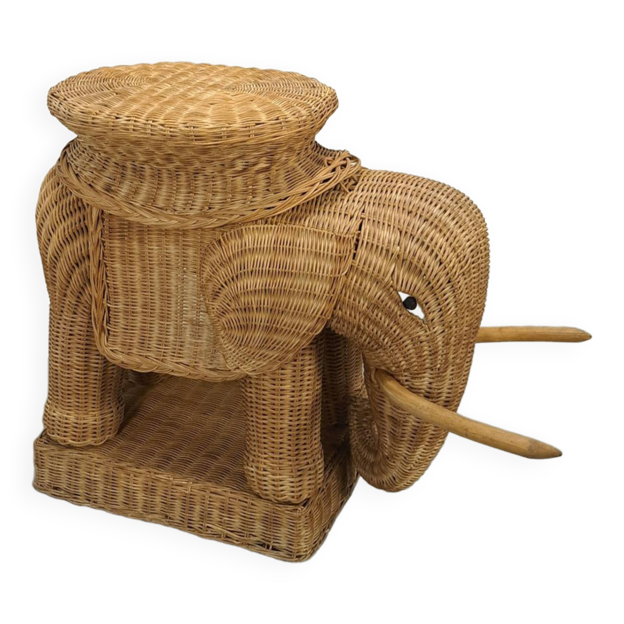 Rattan elephant table vintage side table