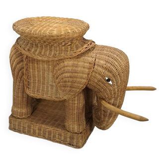Table éléphant en rotin table d'appoint vintage