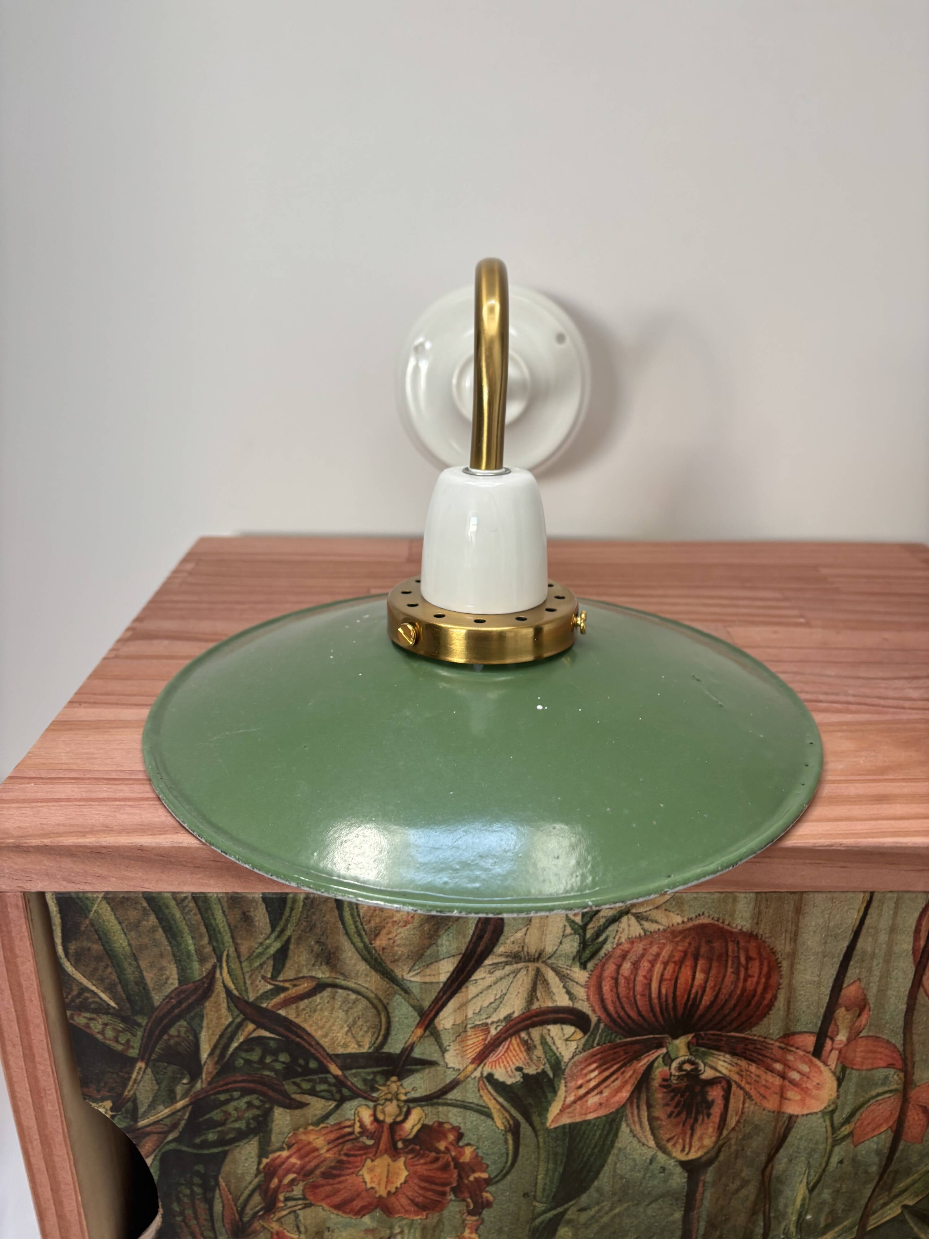 Vintage enamelled sheet metal swan neck wall light