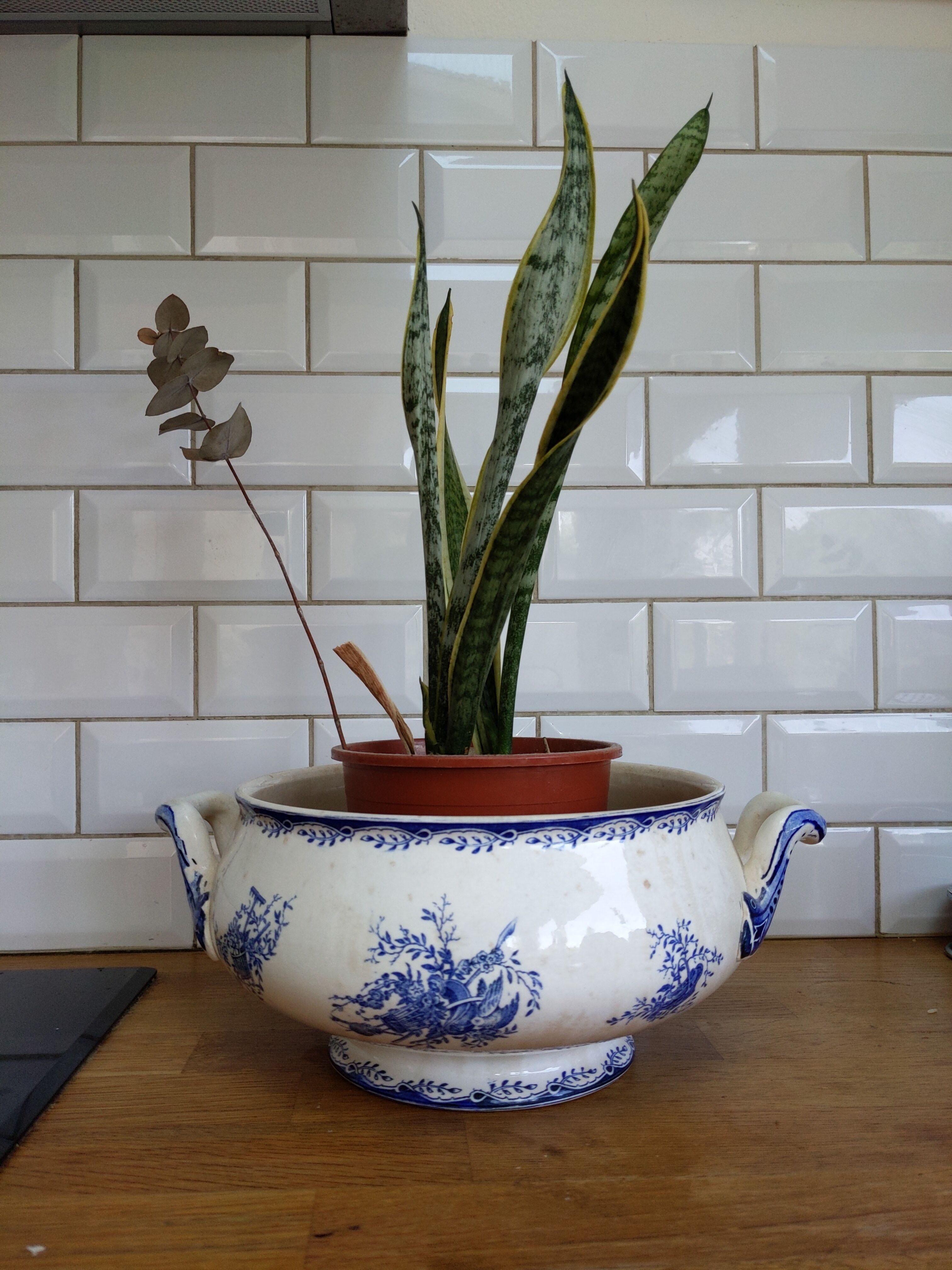 Vintage soup kitchen Sarreguemines blue flowers