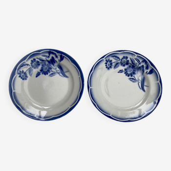 2 blue flower plates model André de Sarreguemine