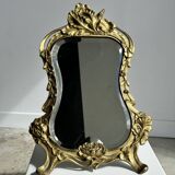 Art Deco style gilded bronze mirror with beveled glass H40cm