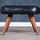 Mid-Century Teak Stool with Black Leather Seat, Denmark, 1960s
