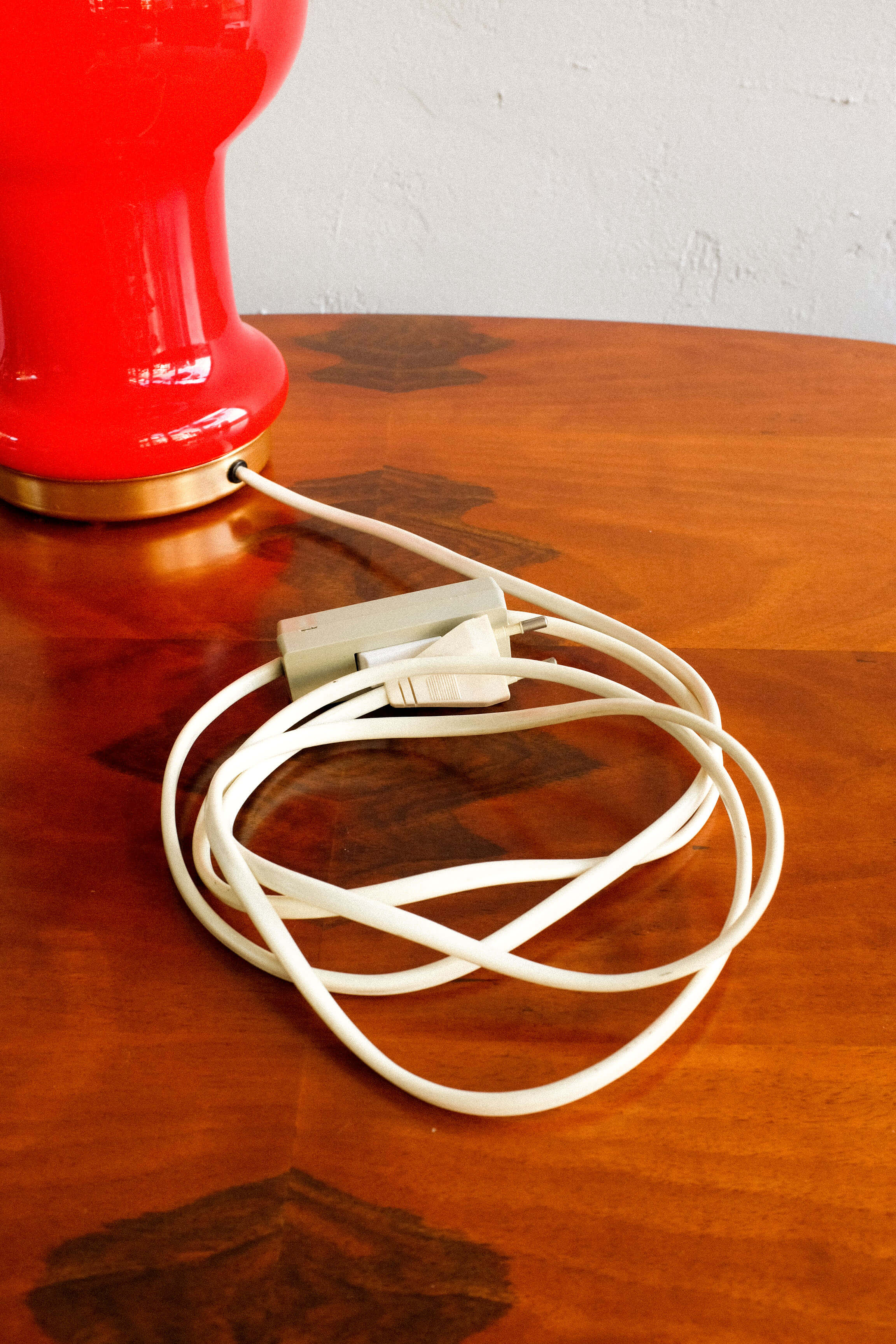 Space age czechoslovak opaline red glass table lamp, 1970s