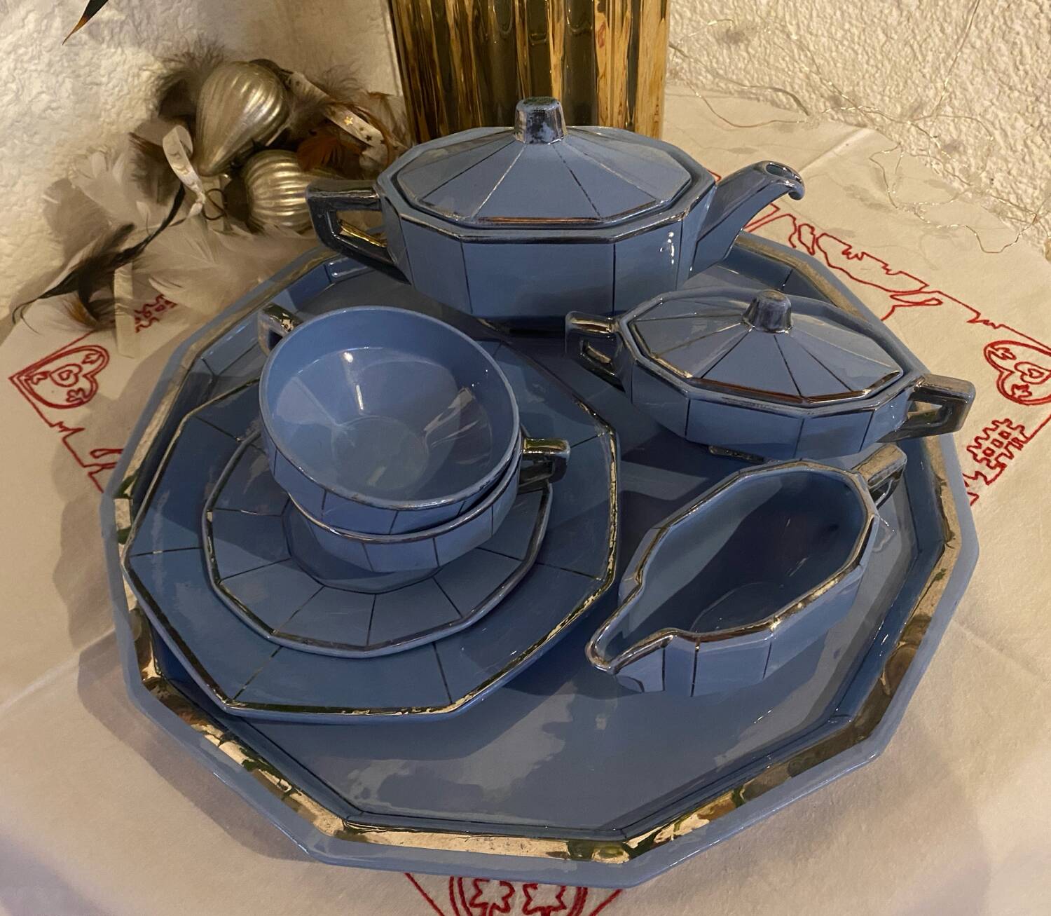 Art Deco tea service stamped Longwy