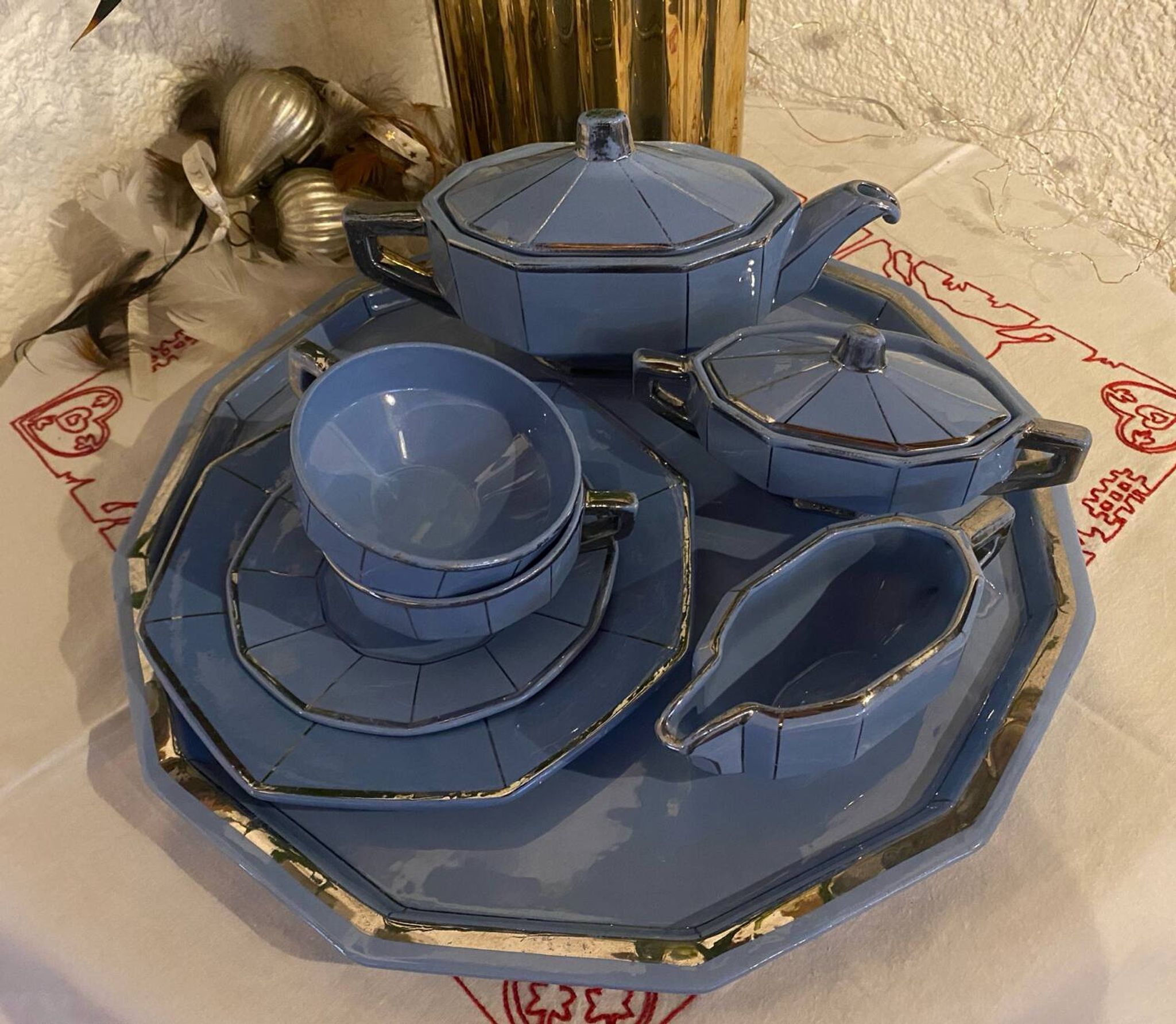 Art Deco tea service stamped Longwy