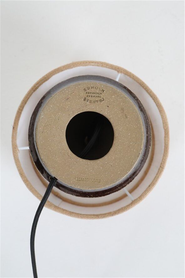 Rare handmade Søholm ceramic table lamp with jute lampshade / Mid-century Danish modern design / 1960s/1970s