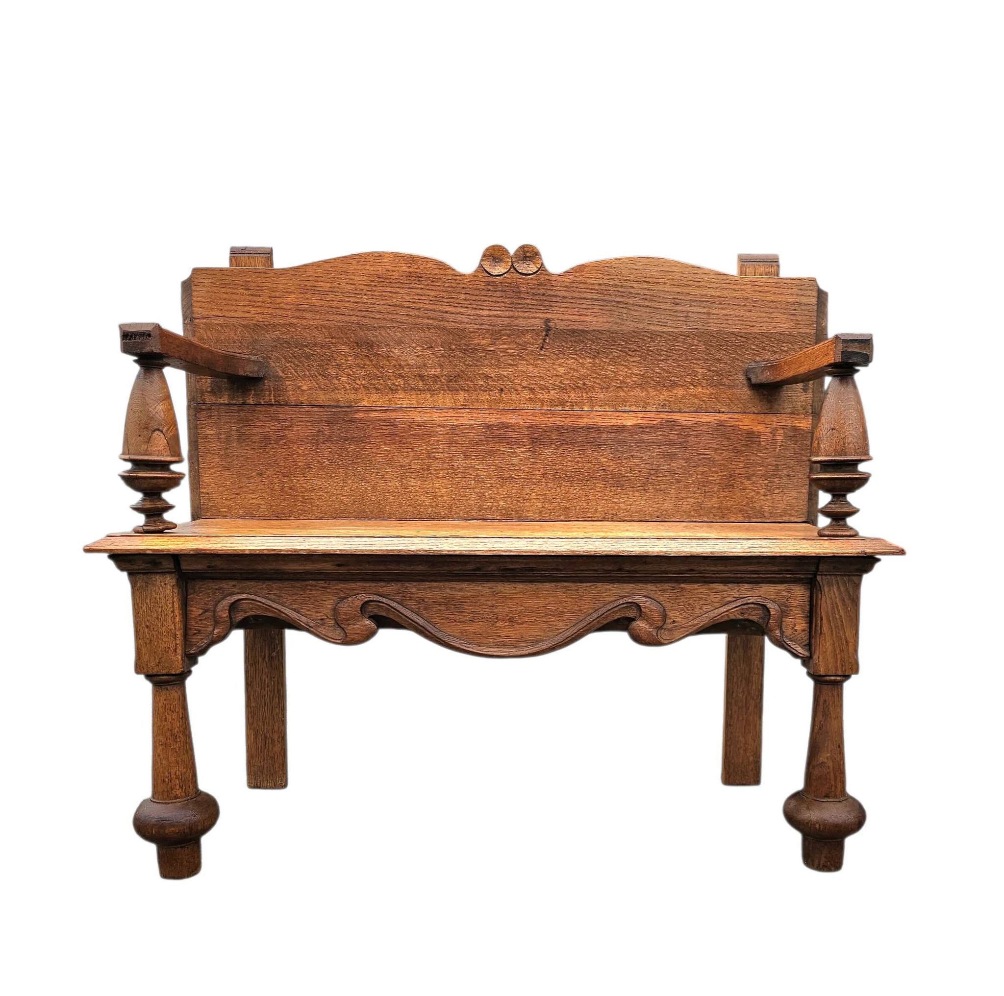 Antique Dutch oak hall bench / 1920s