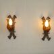 Pair of Hand Forged Wrought Iron Medieval Style Wall Lights with Amber Shades 42