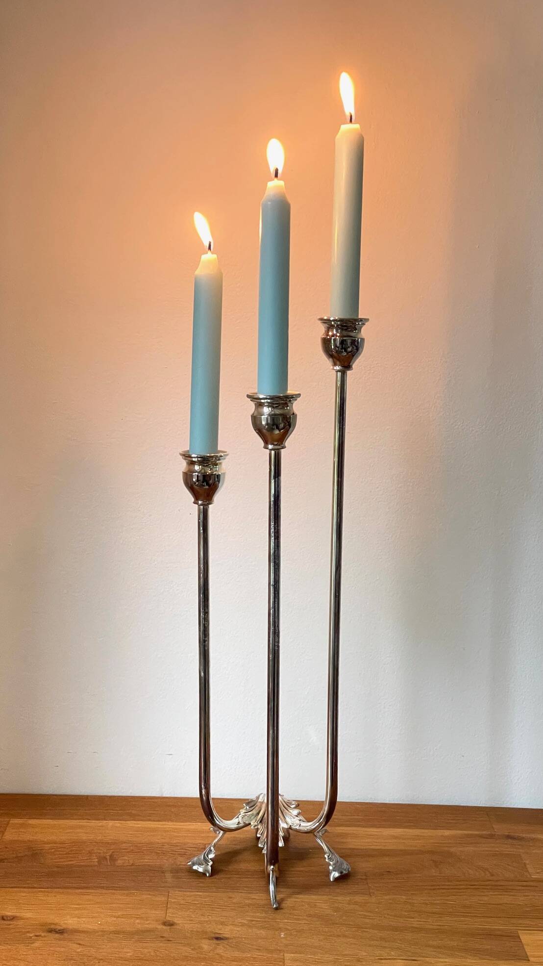 CANDLE HOLDER 3 Lights METAL Patinated Chrome