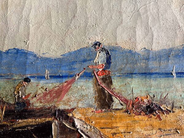Tableau HST Jean Corniche (1943) Le Port avec bateau de pêcheur - St Tropez