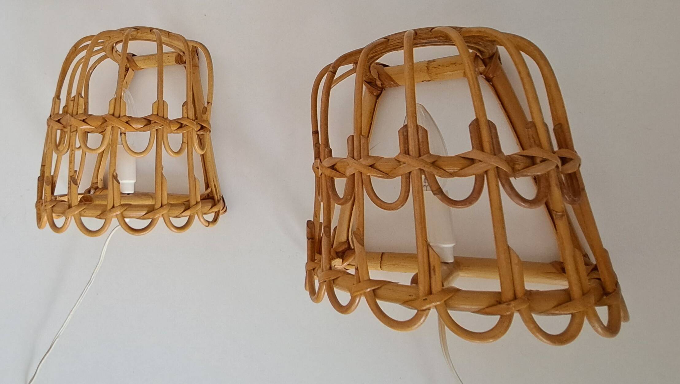 Pair of bamboo wall lights