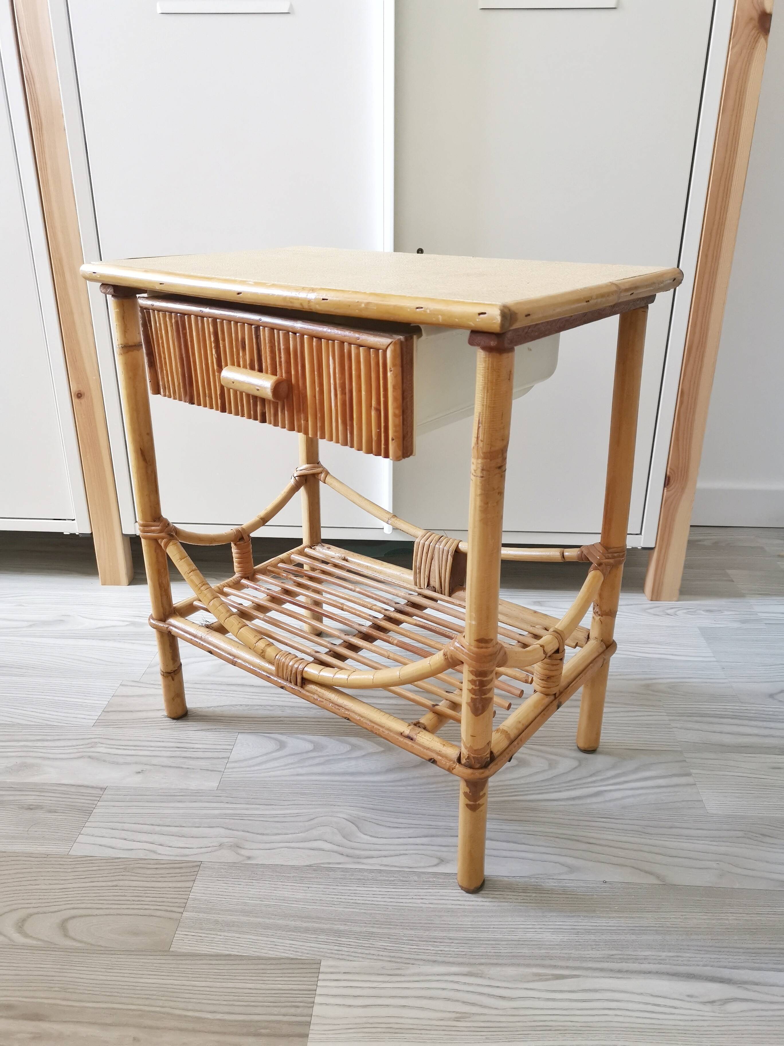 Bedside table, vintage wicker rattan nightstand