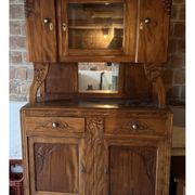Two-body buffet, antique carved wooden – Art Nouveau – display case and mirror