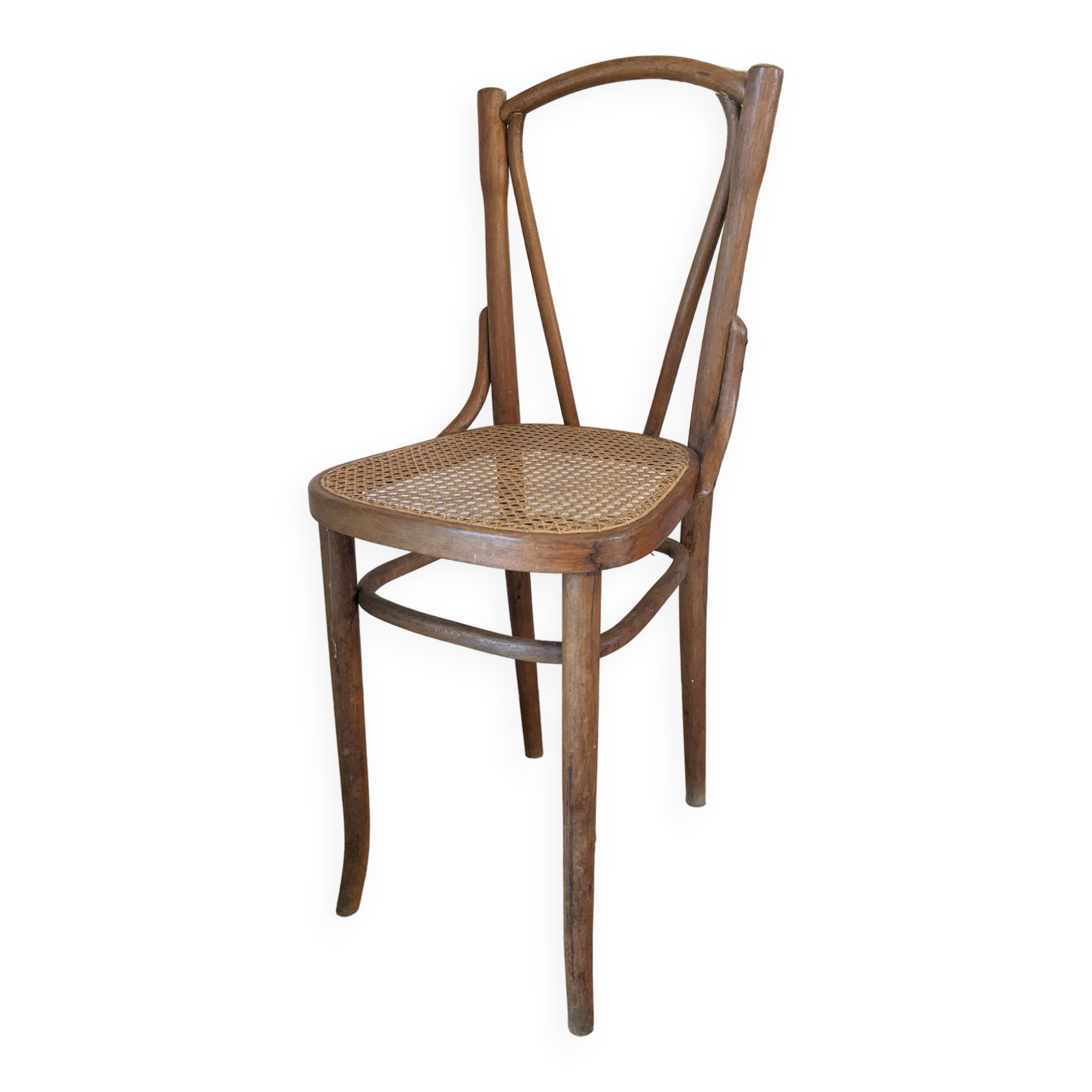 Chaise haute de bistrot cannée et bois courbe