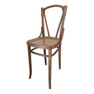 Chaise haute de bistrot cannée et bois courbe
