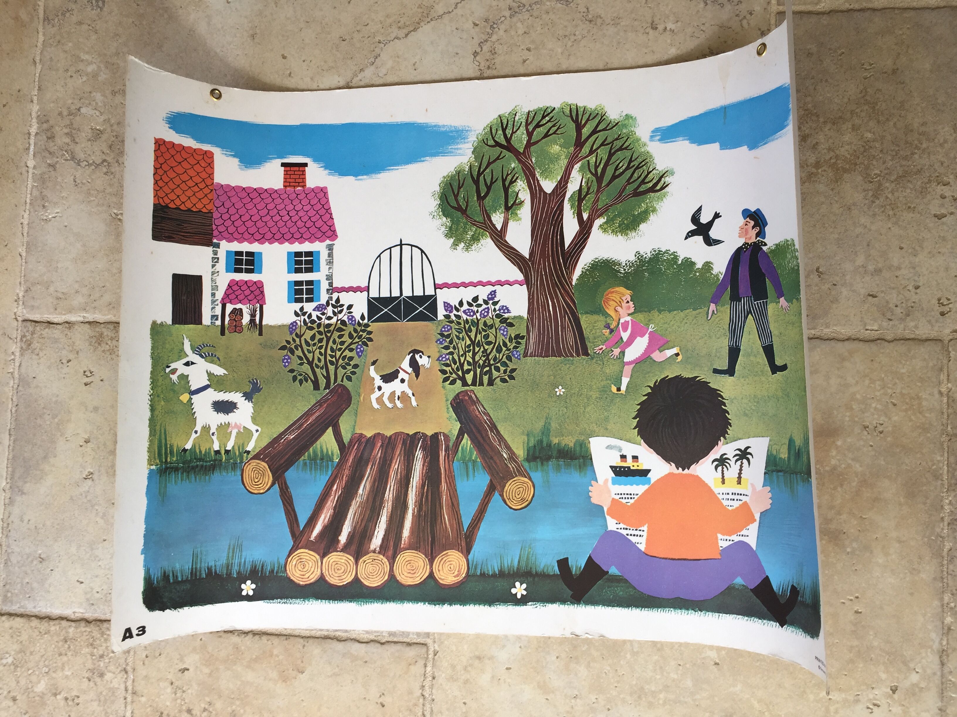 Affiche scolaire pédagogique Fernand Nathan 1965 thème Au jardin
