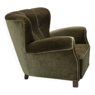 1960s, Danish relax armchair, green furniture velour, original condition.