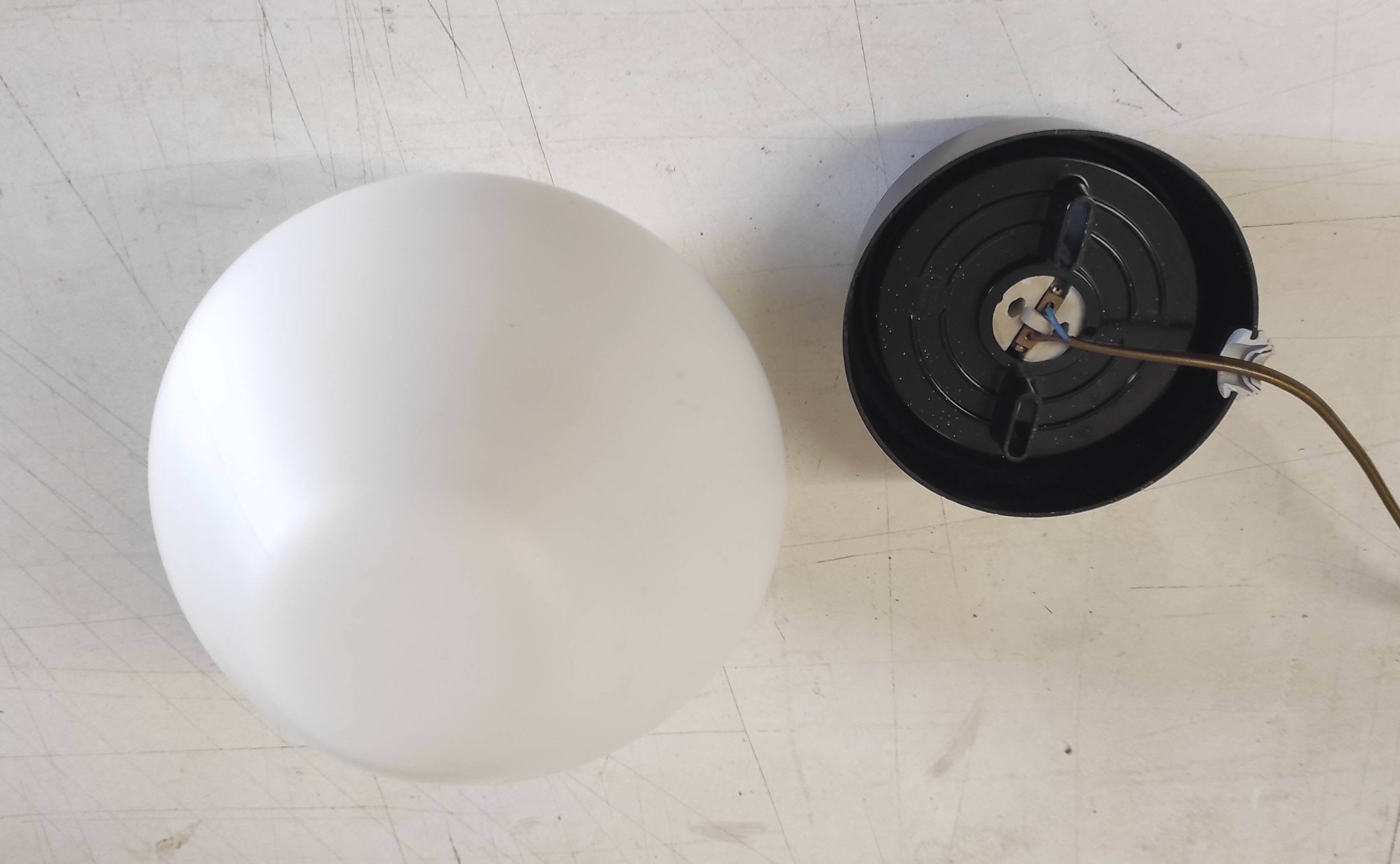 Ceiling light by PHILIPS in white glass and black ABS frame - 70's