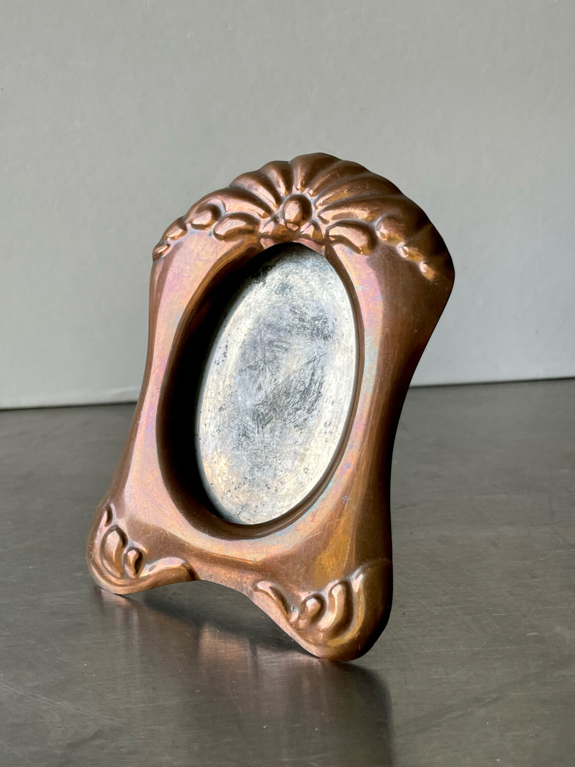 Antique art nouveau copper metal photo frame  hammered copper  frame measurements 12 cm x 9 cm