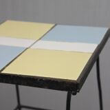 Vintage side table, wrought iron & ceramic tiles, 1950s design.