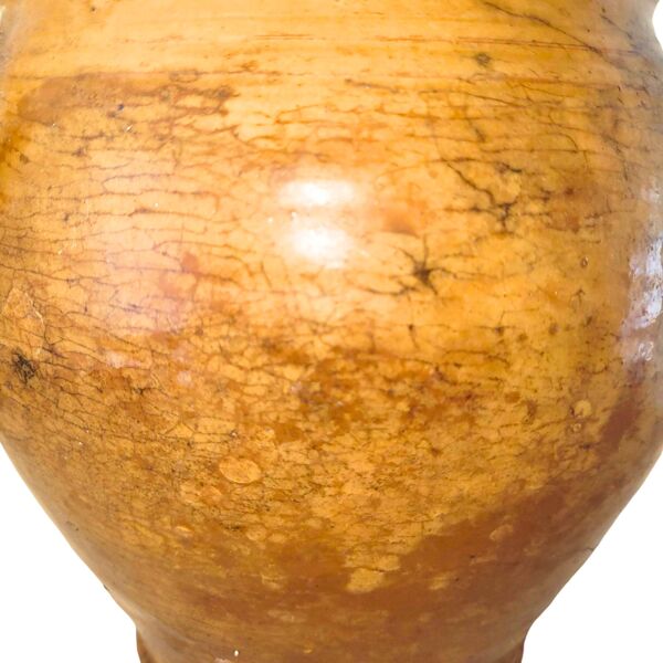 Ancien pot de confit émaillé jaune – Terre cuite XIXe – Sud de la France