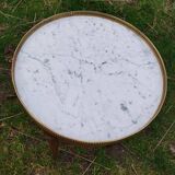 Antique hot water bottle table, Louis XVI style marble top