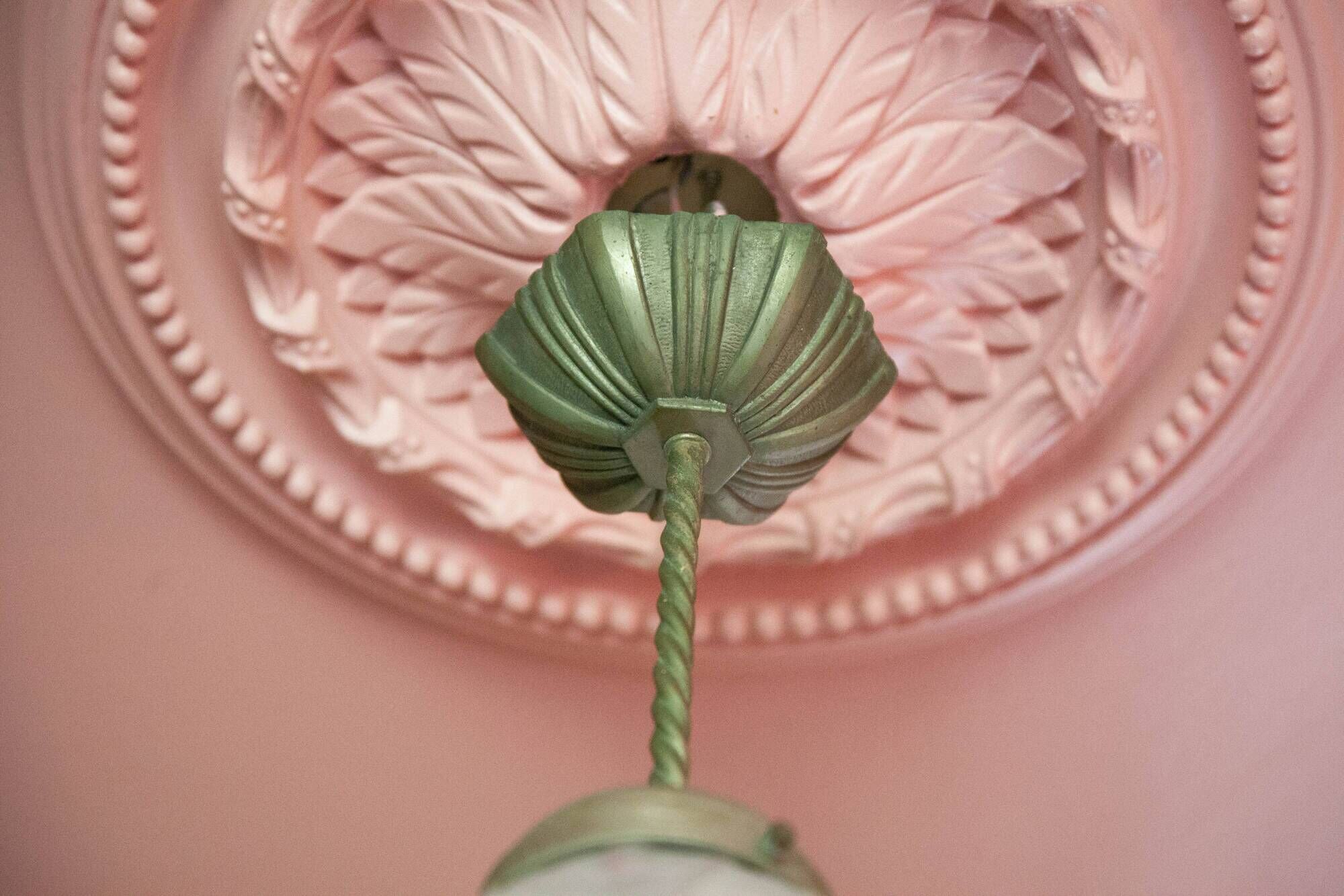 Art deco pendant lamp, art deco molded glass ball suspension, ceiling lamp, 30's