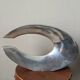 Single-flower vase in cast aluminum, space age design, silver metal