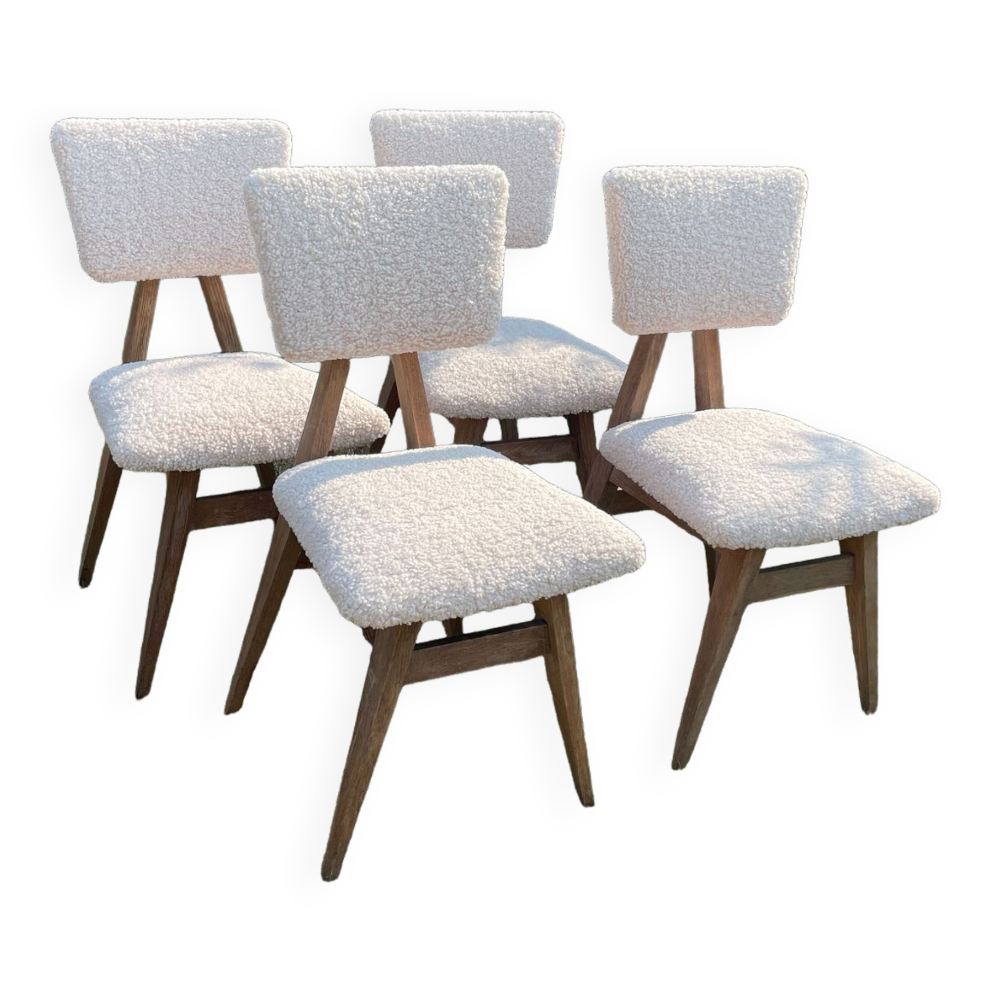 Set of 4 minimalist oak chairs from the 50s