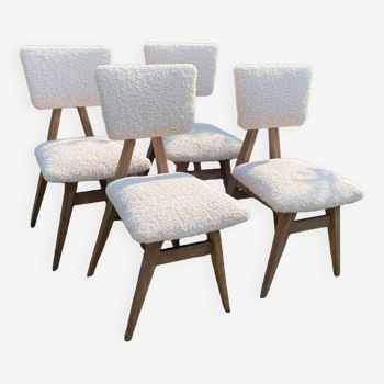 Set de 4 chaises minimalistes en chêne années 50