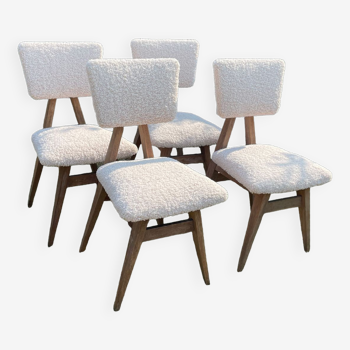 Set of 4 minimalist oak chairs 50s