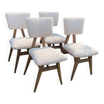 Set of 4 minimalist oak chairs 50s