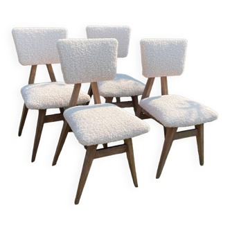 Set de 4 chaises minimalistes en chêne années 50