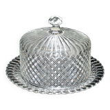 Vintage cheese bell in pressed glass molded DIAMOND 16cm
