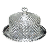 Cloche à fromage vintage en verre pressé moulé diamant 16cm