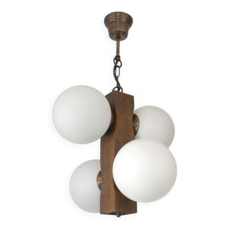 Suspension Sputnik vintage en bois : luminaires brutalistes yougoslaves des années 1970