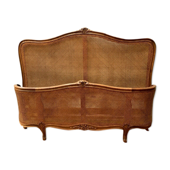Louis XV-style cane bed in 20th century solid beech wood