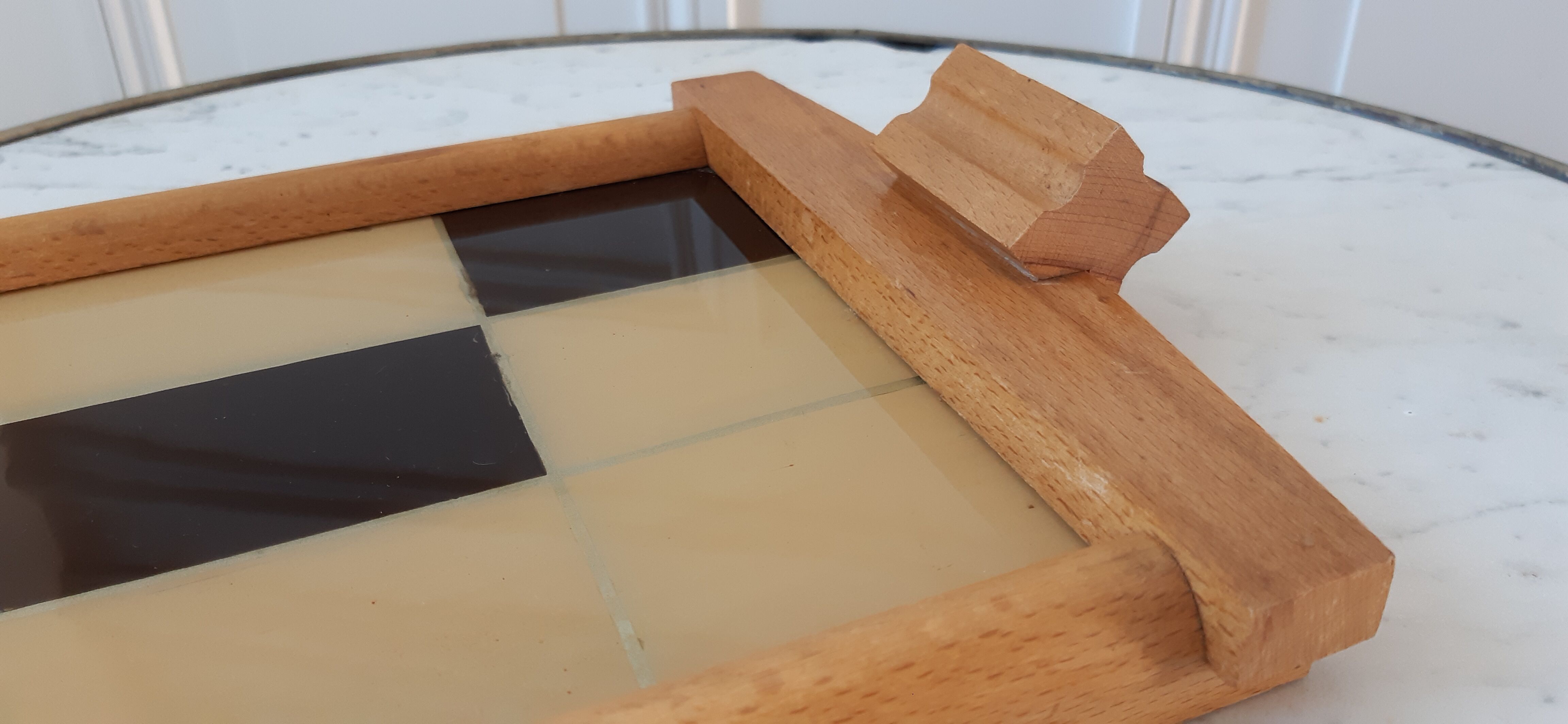 Beech and plexiglass checkerboard top 60s