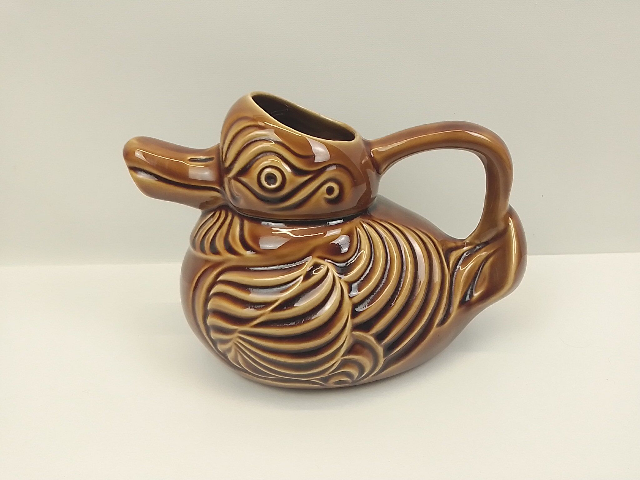 Brown duck-shaped jug in ceramic Sarreguemines