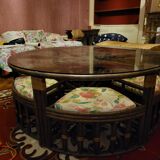 Rattan round table with smoked thick glass