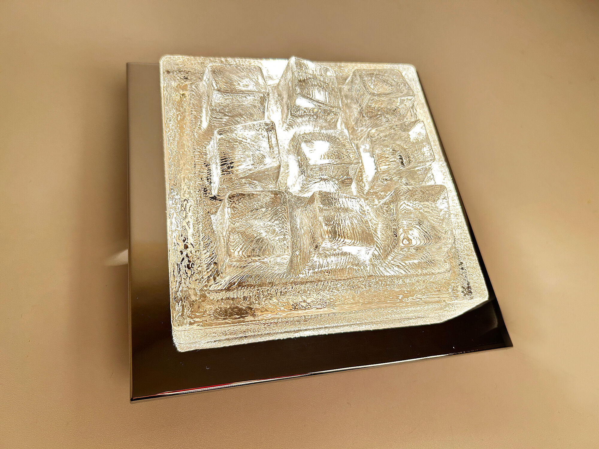 Sculptural Wall Lamp Vintage 60s, Glass and Chrome