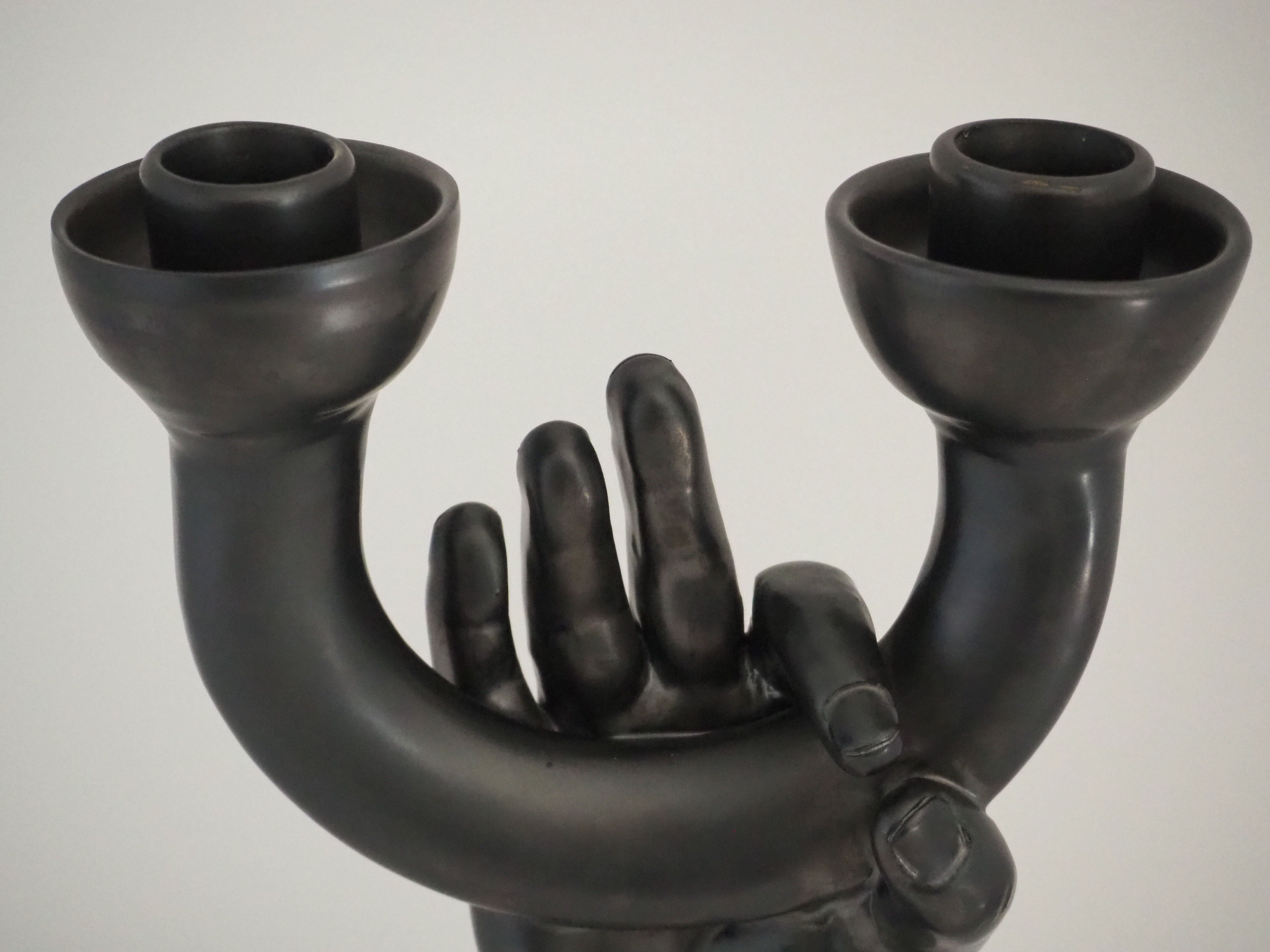 Hand-sculptured candlestick signed Jean Marais - Vallauris - Cocteau