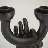 Hand-sculptured candlestick signed Jean Marais - Vallauris - Cocteau