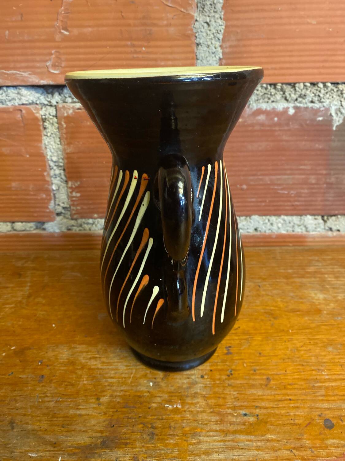 Vase with dwarf handles, black ceramic, vintage decor